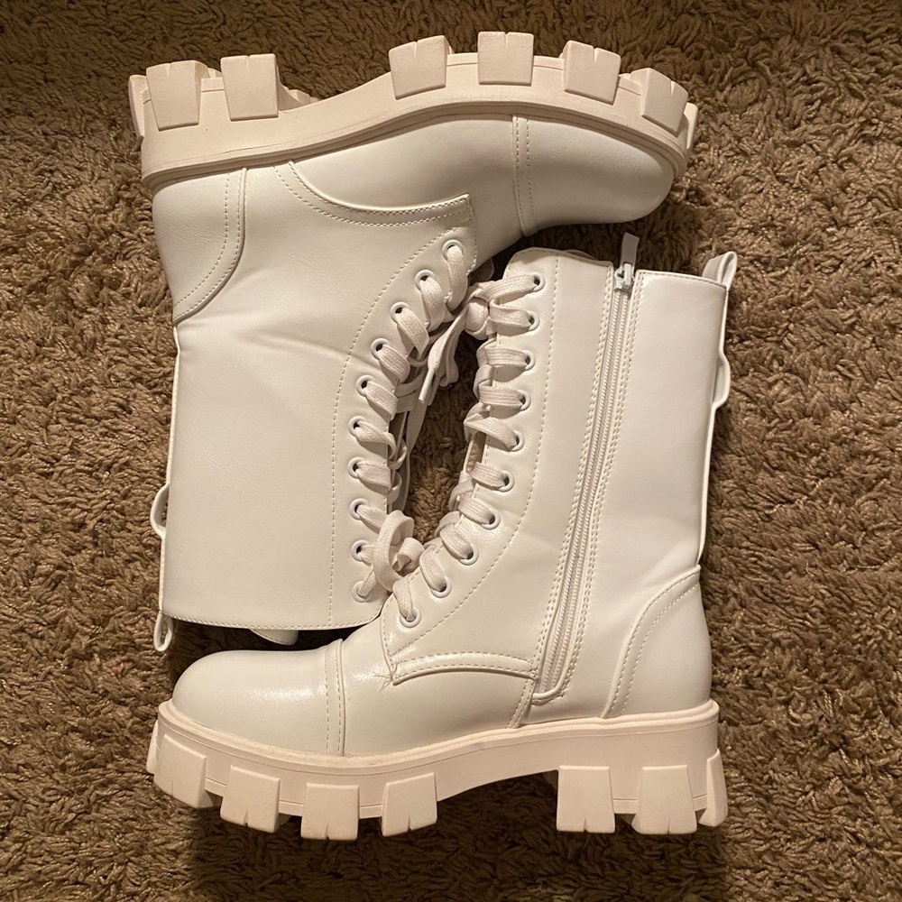 White Chunky Combat Boot